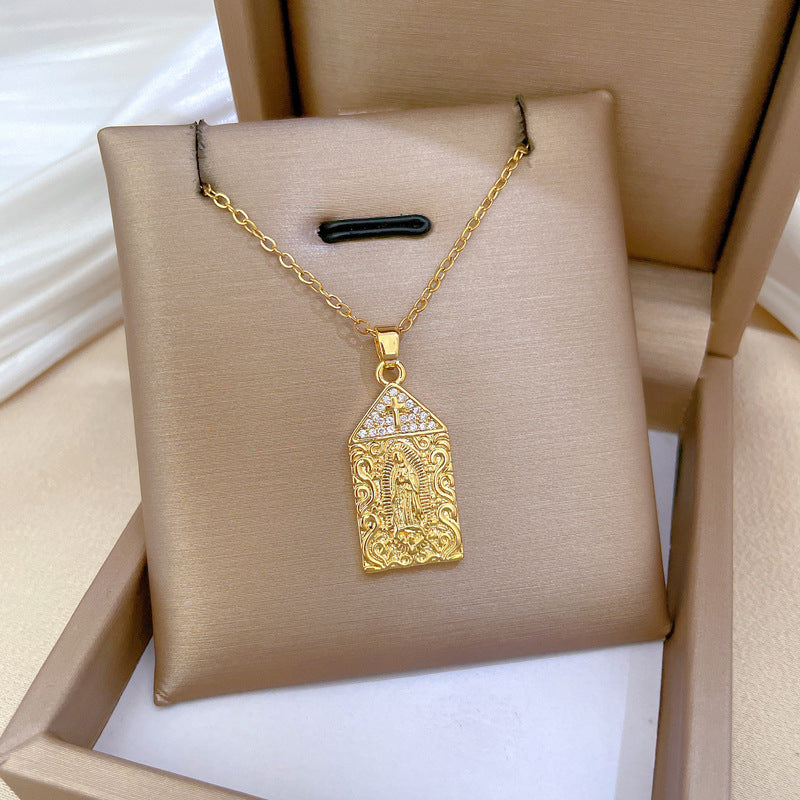 Collana con ciondolo geometrico minimalista per donna e uomo in acciaio inossidabile con catena a medaglione, dettagli in zircone e motivo lunare