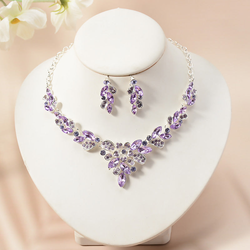 Elegante Parure Collana e Orecchini Floreali con Strass, Gioielli Placcati per Matrimonio e Feste