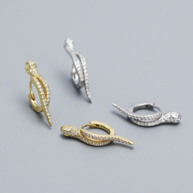 Trendy 925 Sterling Silver Snake Shape Hoop Earrings with Micro-paved Cubic Zirconia
