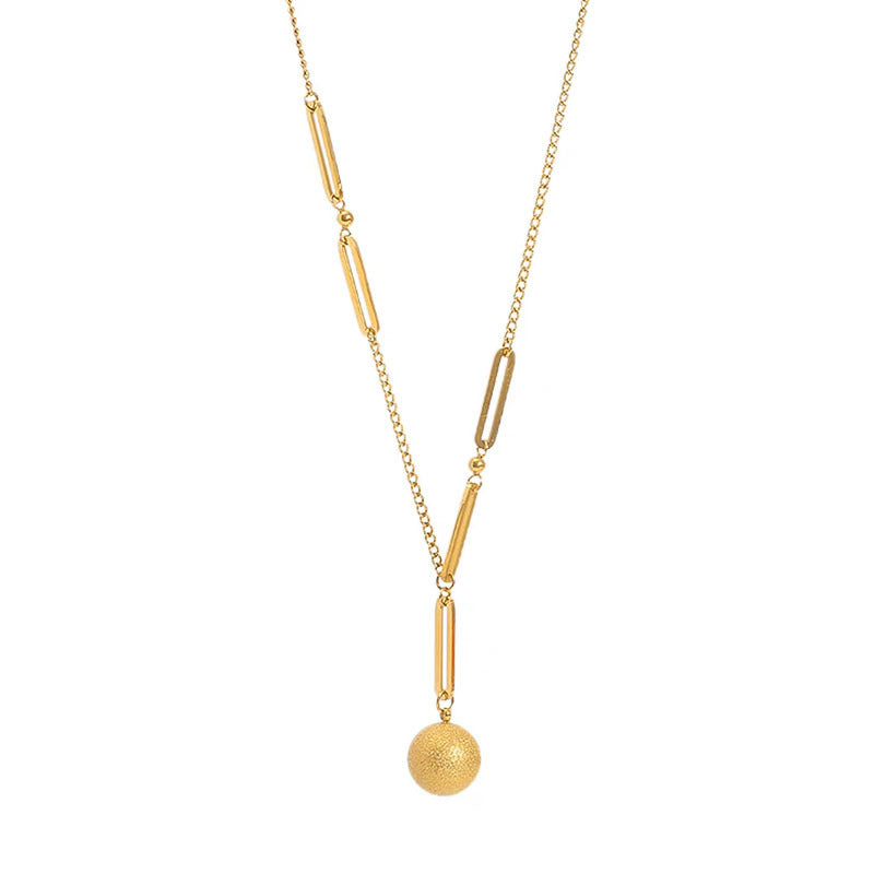 Minimalist Geometric Titanium Steel Gold-Plated Necklace with Hollow Golden Ball Pendant for Women and Men