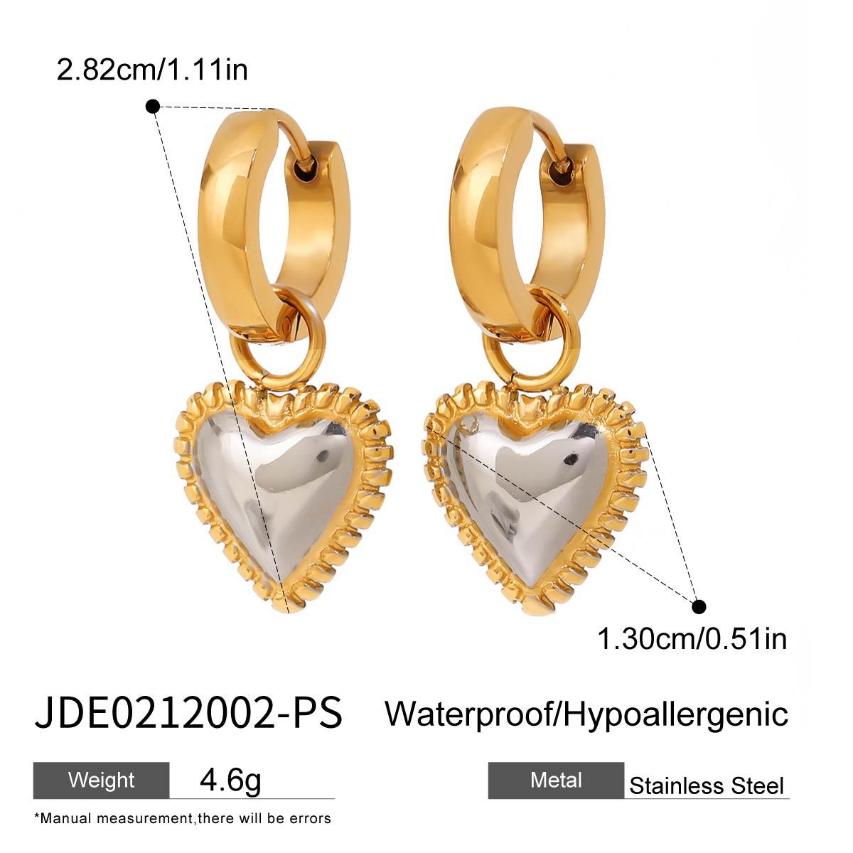Minimalist Elegant Heart Stainless Steel and Titanium Steel Plated Necklace Earring Bracelet Set for Women