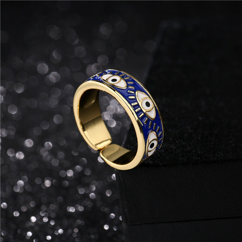 Anello aperto Occhio di Allah geometrico alla moda per donna con finitura smaltata in cinque colori e pavé di microzirconi