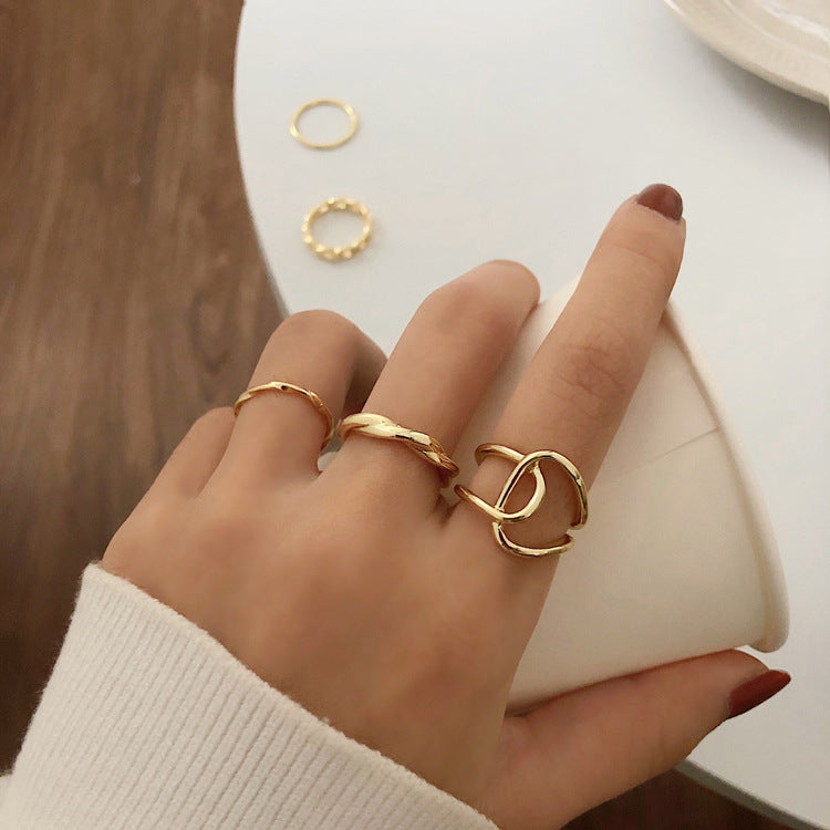 Minimalist Geometric Round Plated Alloy Ring Set for Women