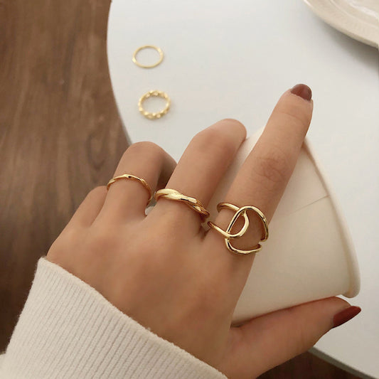Minimalist Geometric Round Plated Alloy Ring Set for Women