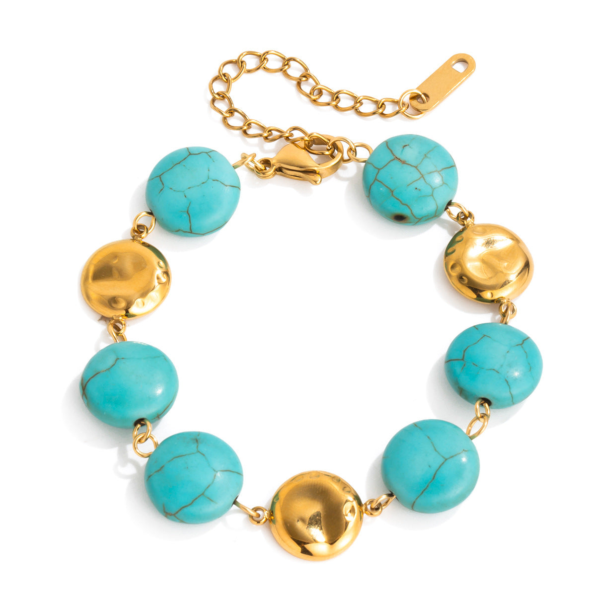Pulsera Geométrica de Acero Inoxidable con Acentos de Turquesa para Mujer, Accesorio de Moda de Lujo Minimalista