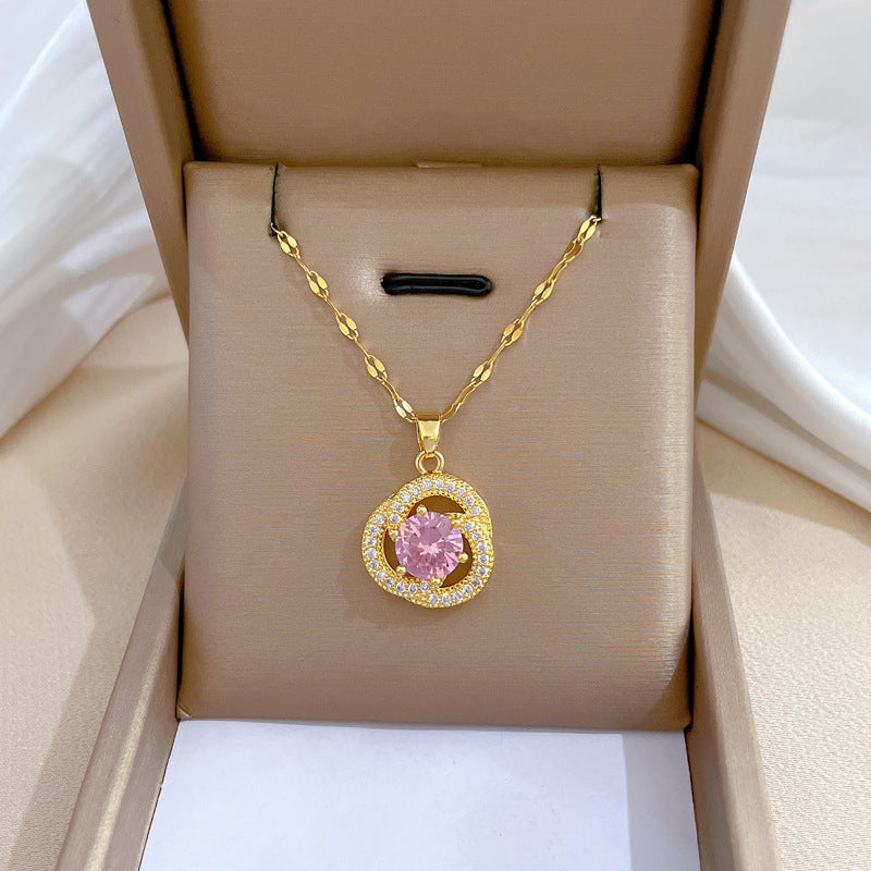Collar con colgante de luna geométrica para mujer en acero de titanio con acabado chapado, elegante cadena de clavícula para bodas y fiestas
