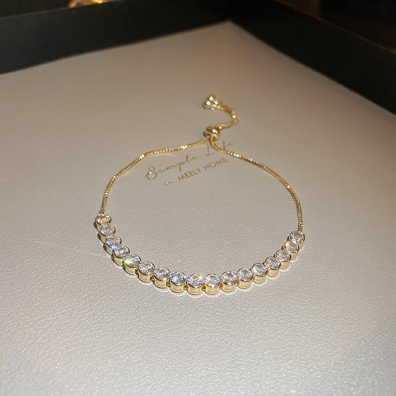 Elegant Geometric Brass Bracelet with Cubic Zirconia Inlay, Adjustable Plated Women's Jewelry