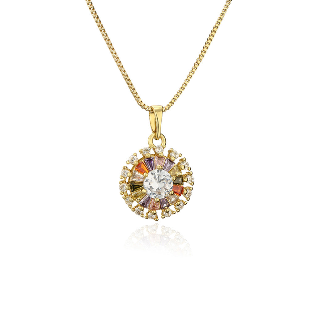 Minimalist Sunflower Pendant Necklace for Women in Copper with Geometric Design and Floral Motif