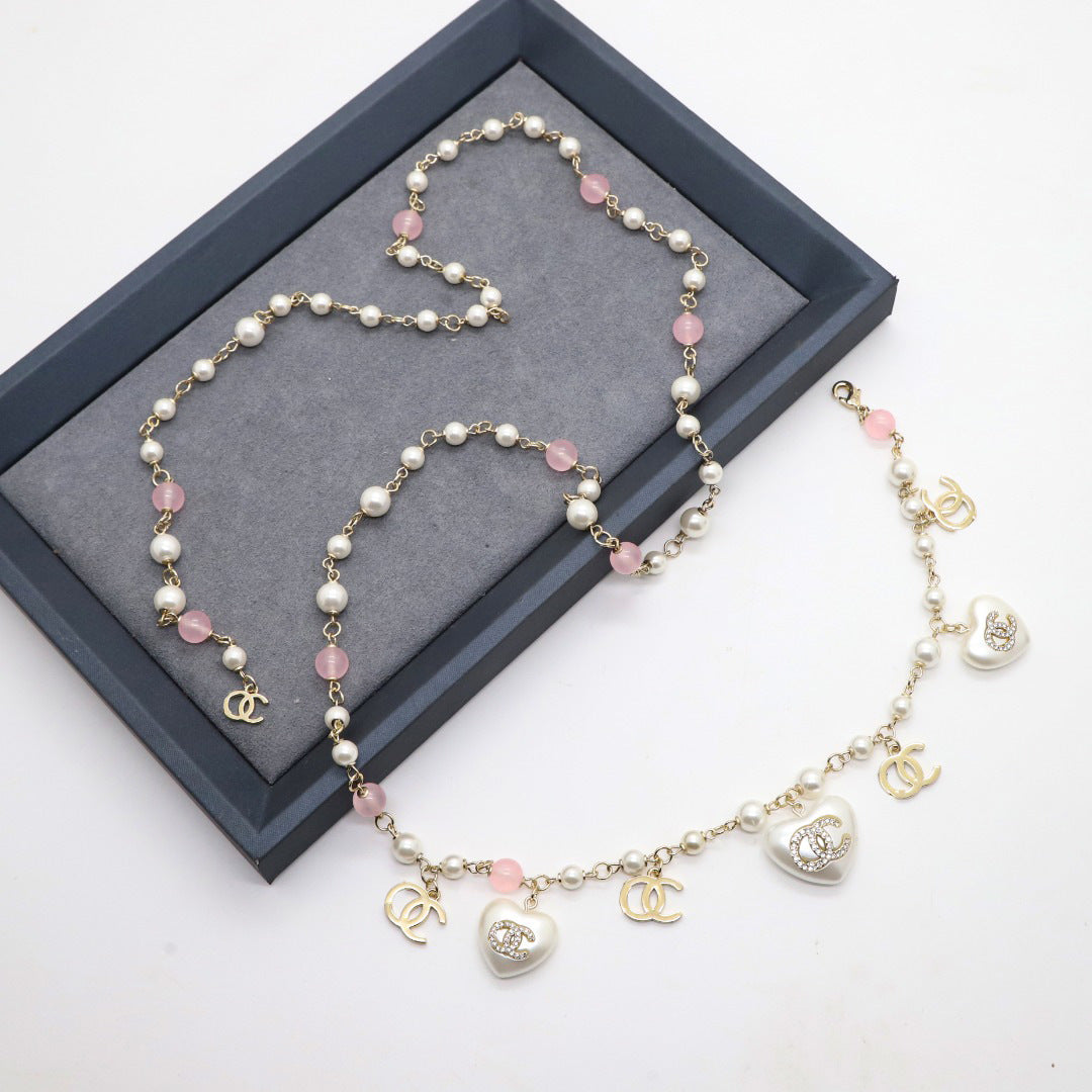 Luxury Gold Plated Brass Heart Letter Rhinestone Acrylic Pendant Necklace for Women