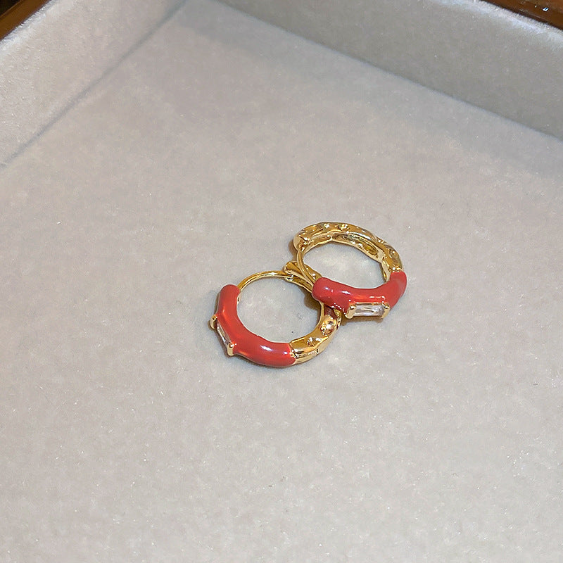 Chic Vintage Heart-Shaped Enamel Earrings with 925 Sterling Silver Posts for Women