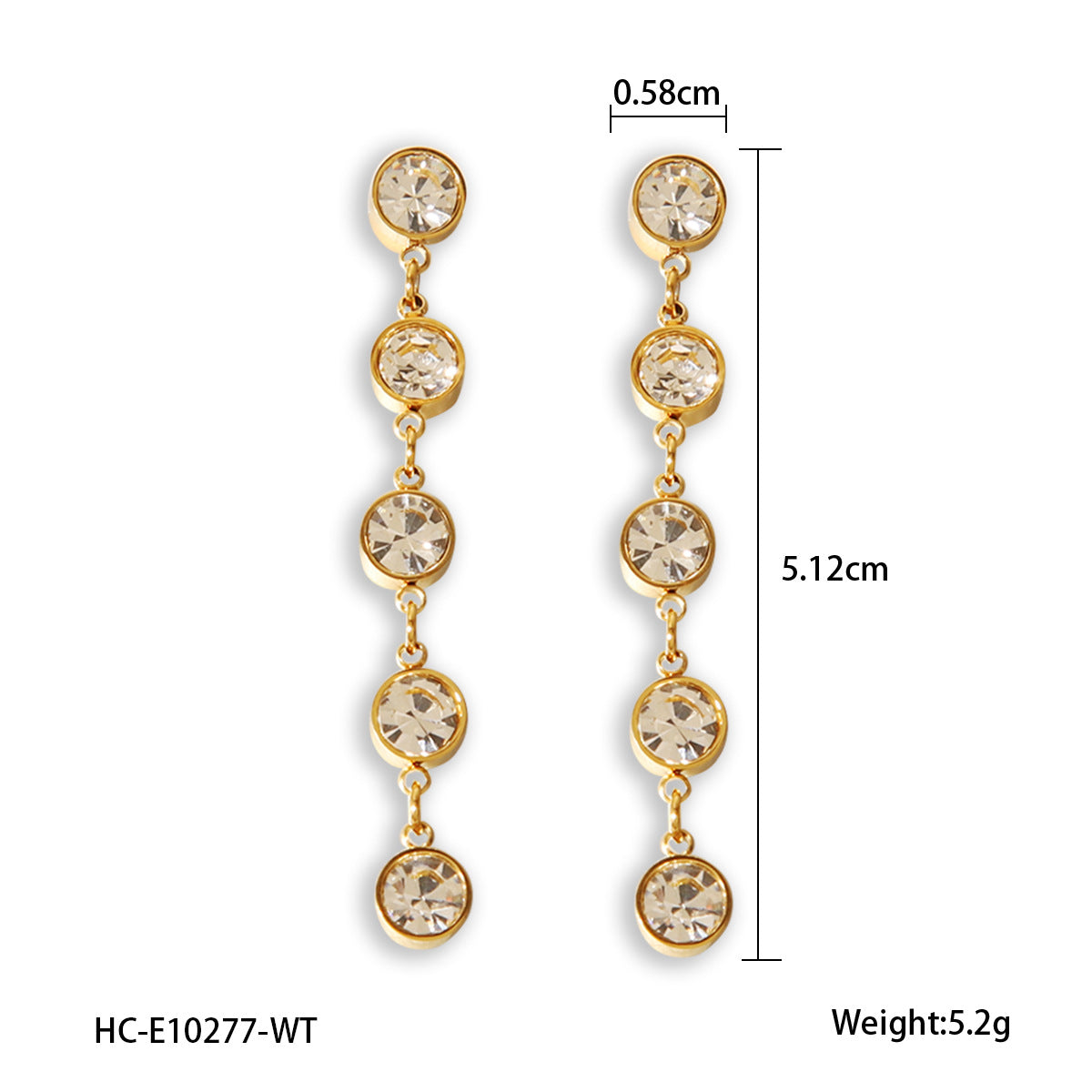 Fashionable Geometric Tassel 18K Gold Plated Stainless Steel Round Rhinestone Earrings for Women