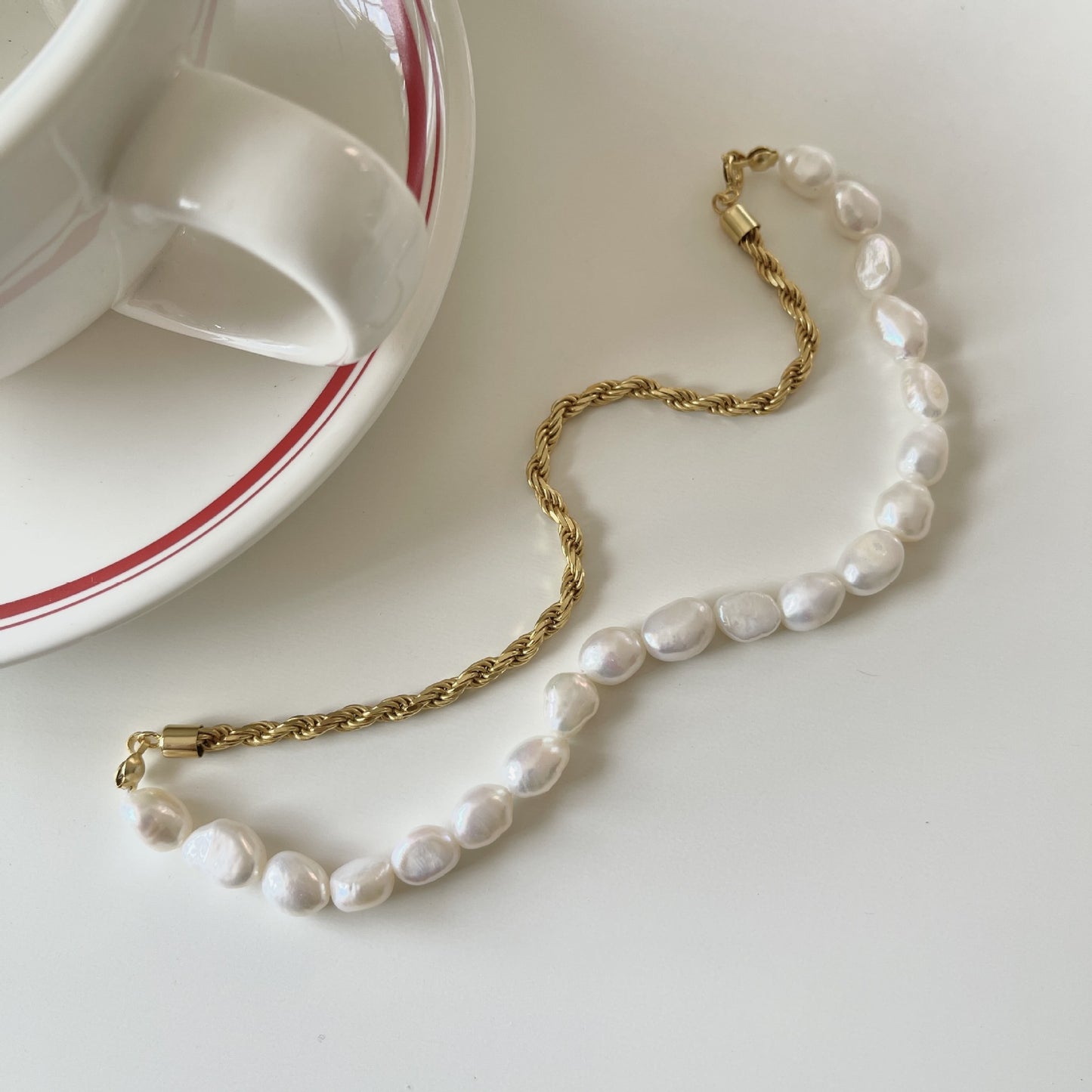 Collar con colgante de perla geométrica en plata de ley 925 con cordón trenzado, estilo dulce minimalista y fresco