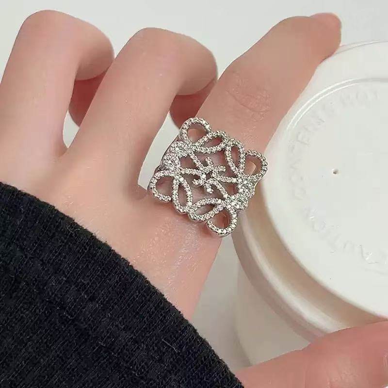 Luxury Minimalist Adjustable Open Ring for Women with Gold-Plated Copper Band and Zircon Stone Accent in Heart and Floral Shape