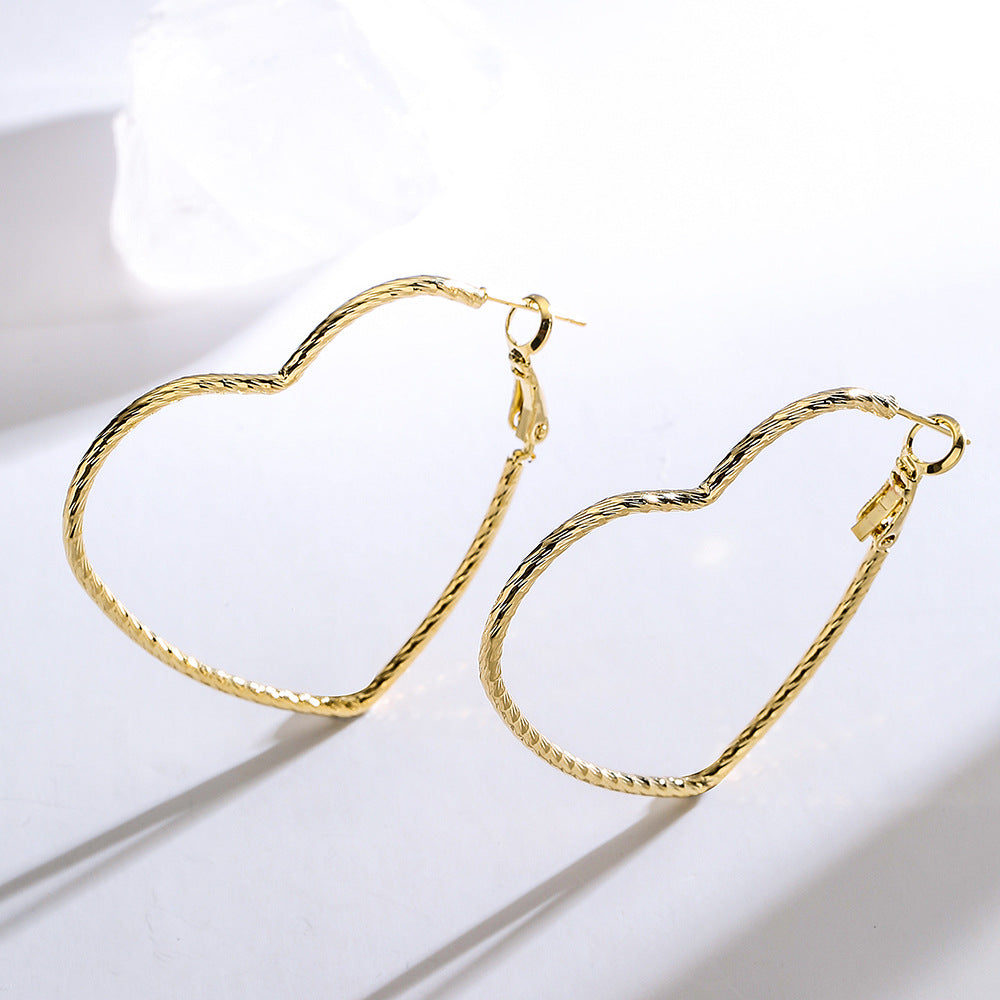 Minimalist Heart-Shaped Copper Earrings with Real Gold Plating for Women