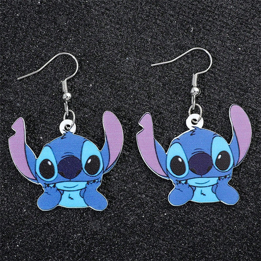 Pendientes de tuerca acrílicos de Stitch de dibujos animados con forma de lazo e incrustaciones de perlas para niños