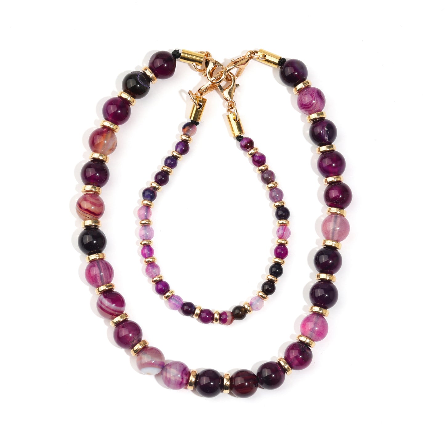 Minimalist Natural Agate and Pink Crystal Beaded Phone Chain with Gold Spacers