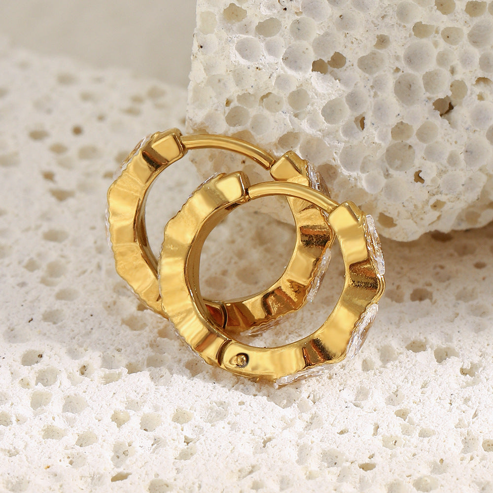 Aretes de mujer de acero inoxidable chapado en oro de 18 quilates con circonita de marquesa mini geométrica minimalista