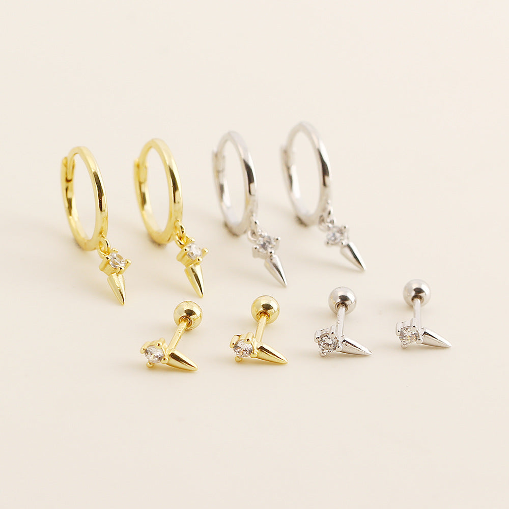 Pendientes de aro con remaches y tornillos geométricos de plata de ley 925 Sweet Streetwear para mujer