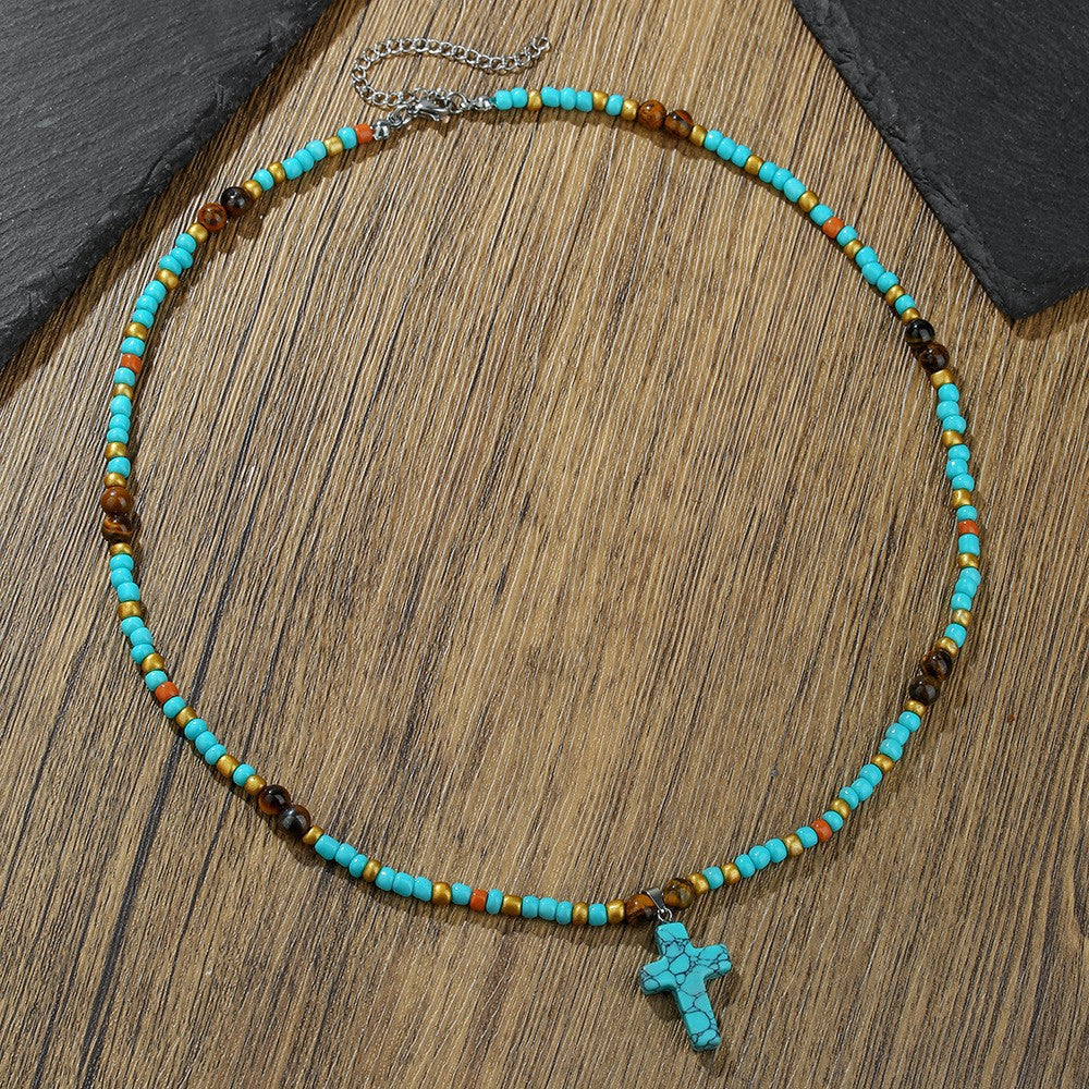 Bohemian Hip-hop Geometric Wood Bead Coconut Shell Stainless Steel Necklace for Men and Women
