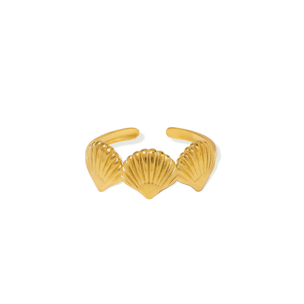 Minimalist Shell-Shaped Stainless Steel Ring with 18K Gold Plating for Women and Men