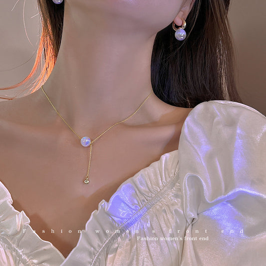 Original Design Mermaid Pearl Crystal Pendant Necklace in Titanium Steel with Plated Finish for Women