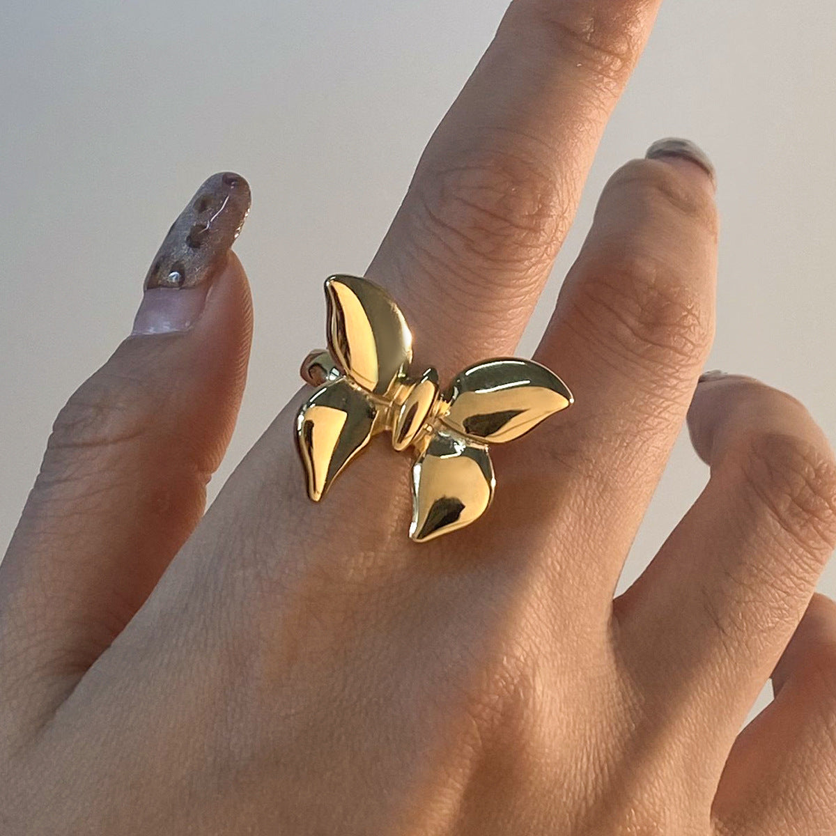 Elegant Butterfly Geometric Plated Stainless Steel Ring for Women