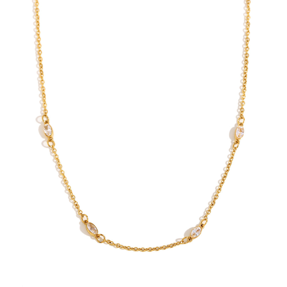 Minimalist Geometric Stainless Steel 18K Gold Plated Horse-Eye Zirconia Necklace for Women