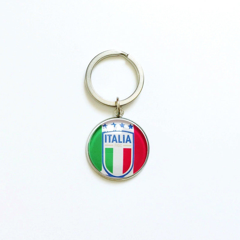 Sporty Round Stainless Steel Keychain National Football Team Souvenir Gift