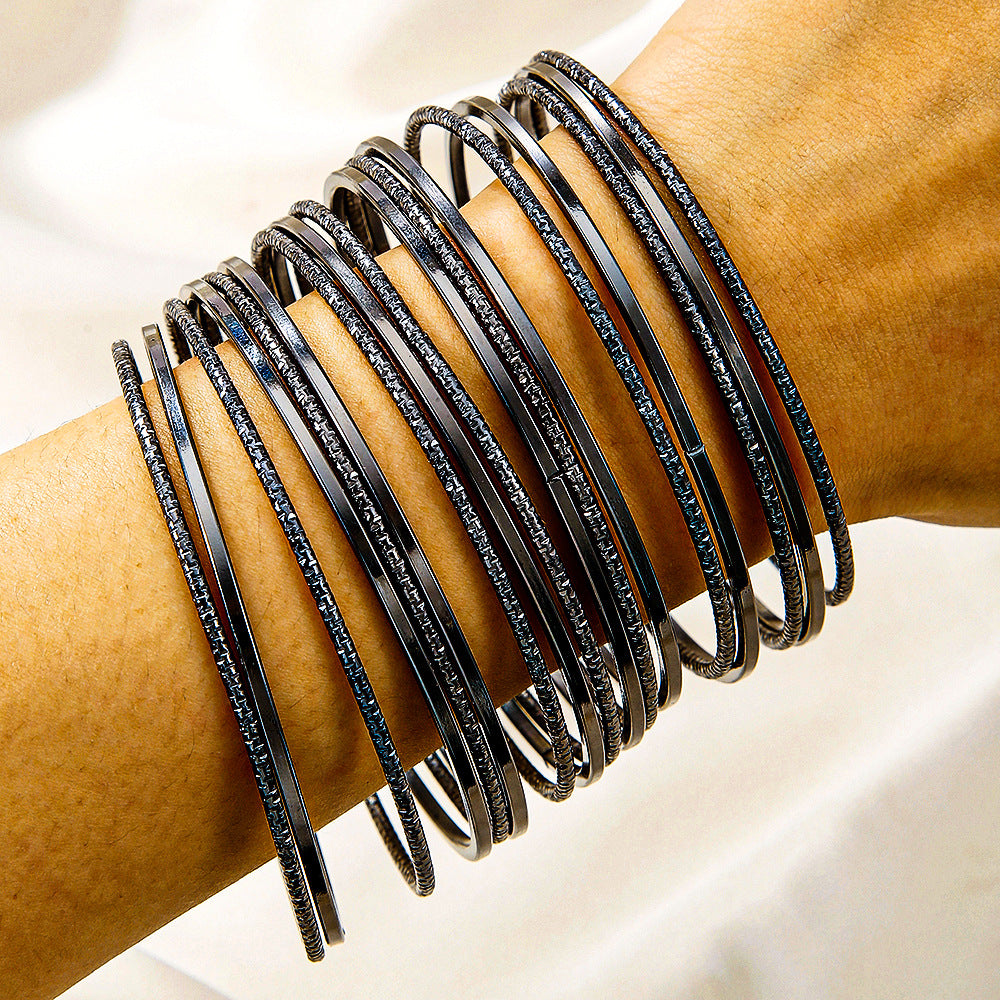 Elegant Geometric Round Plated Iron Bangle Set for Women