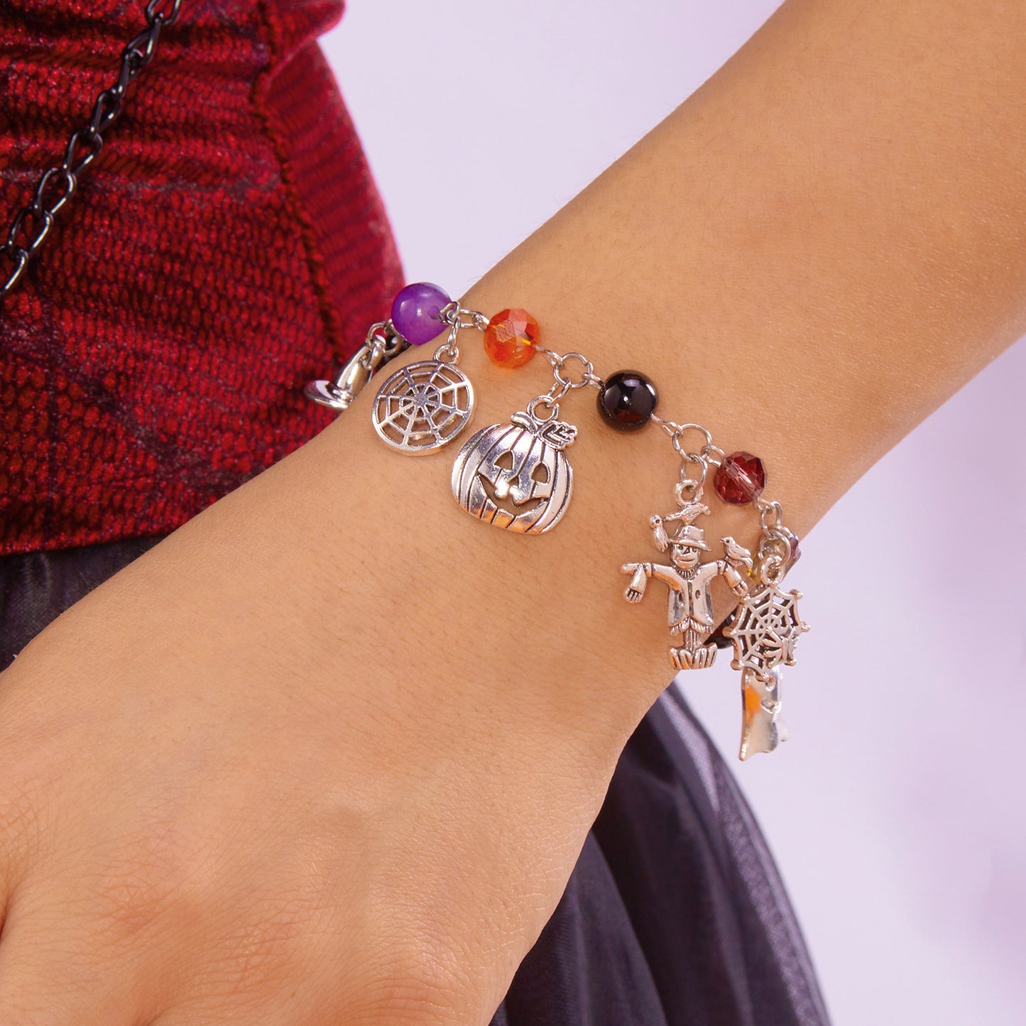 Cadena de mano con temática de Halloween con dije de espantapájaros, calabaza, fantasma, telaraña, pulsera de moda unisex electrochapada de aleación con cadena de serpiente para regalo de festival