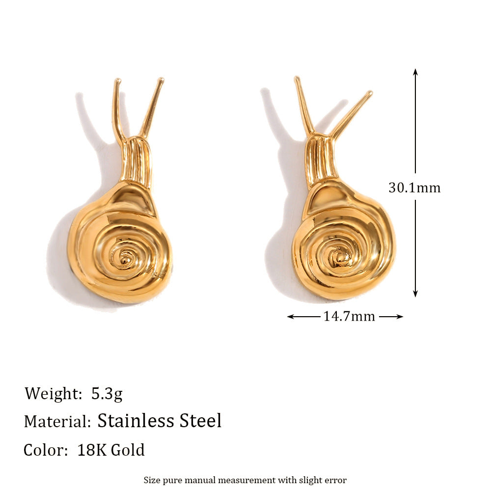 Vintage-Inspired Floral Snail Pendant Earrings in Stainless Steel with 18K Gold Plating for Women