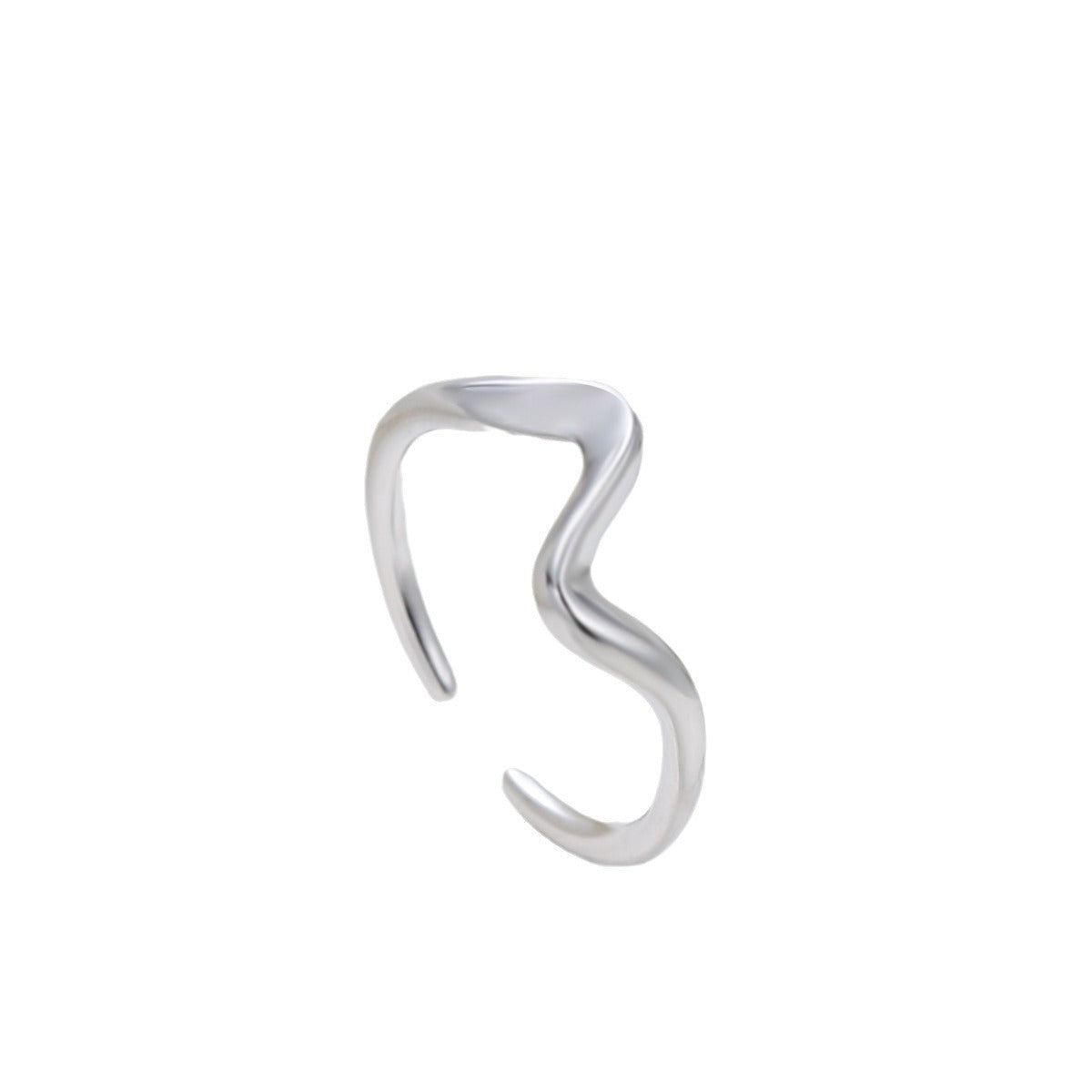 Anillo minimalista de acero de titanio geométrico de línea ondulada para mujer con acabado galvanizado y diseño de contorno irregular