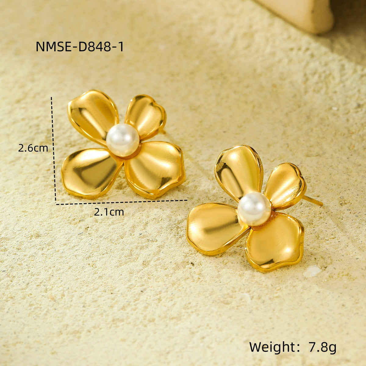 Elegantes Pendientes de Perlas de Acero Inoxidable con Forma Geométrica y Baño de Oro para Mujer