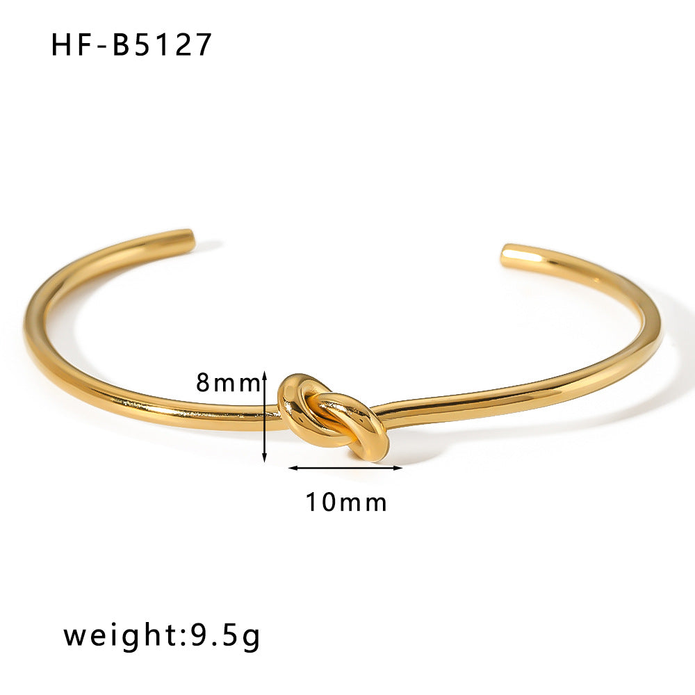 Adjustable Open Bangle Bracelet for Women in Stainless Steel with 18K Gold Plating, Hollow-Out Design, Textured Chain and Irregular Woven Pattern