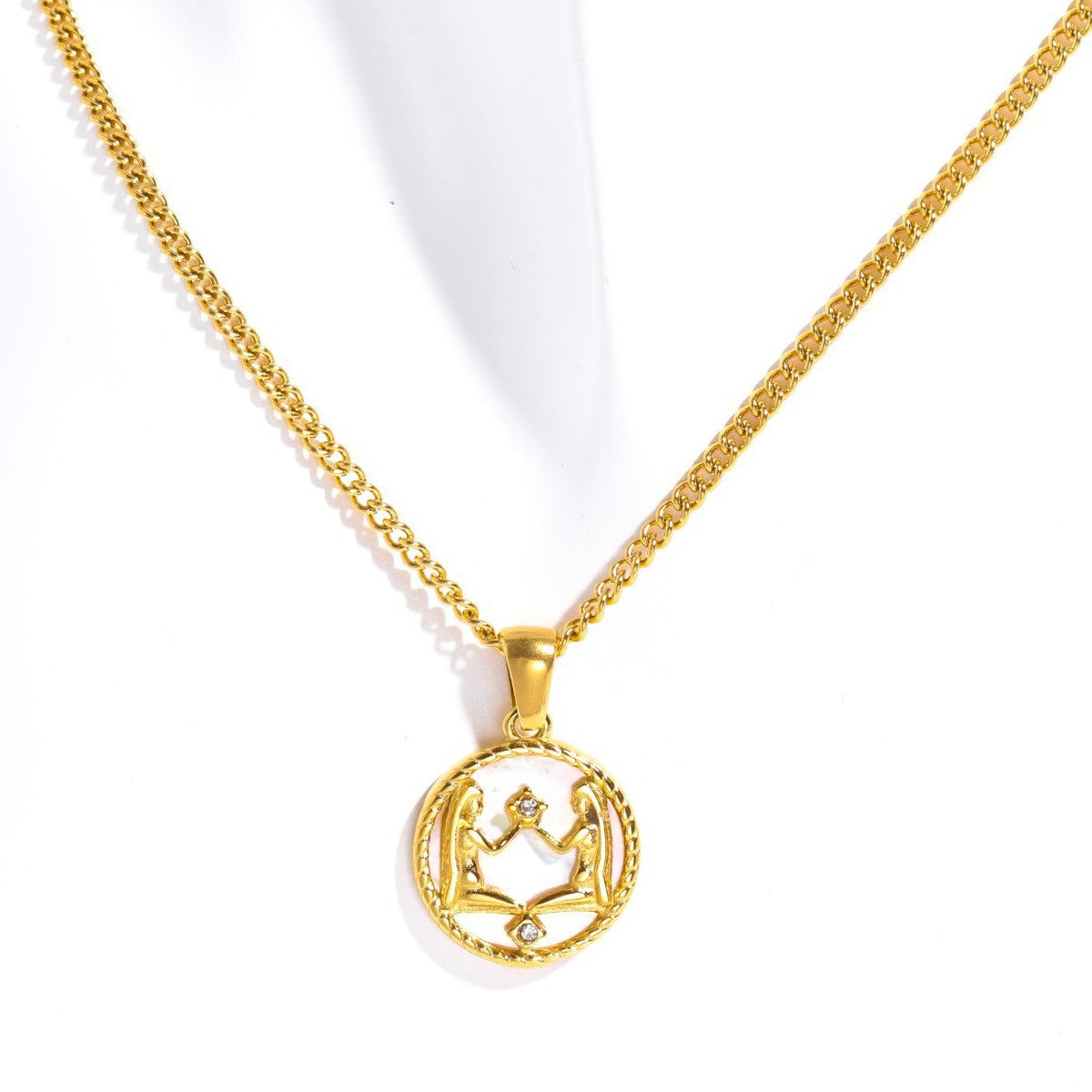 18K Gold Plated Titanium Steel Round Zodiac Coin Necklace PVD Finish Unisex