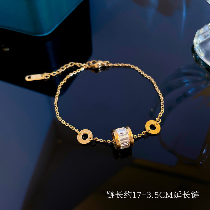Vintage-Inspired Titanium Steel Letter Pendant Bracelet for Women with Gold Plating and Wavy Texture Design