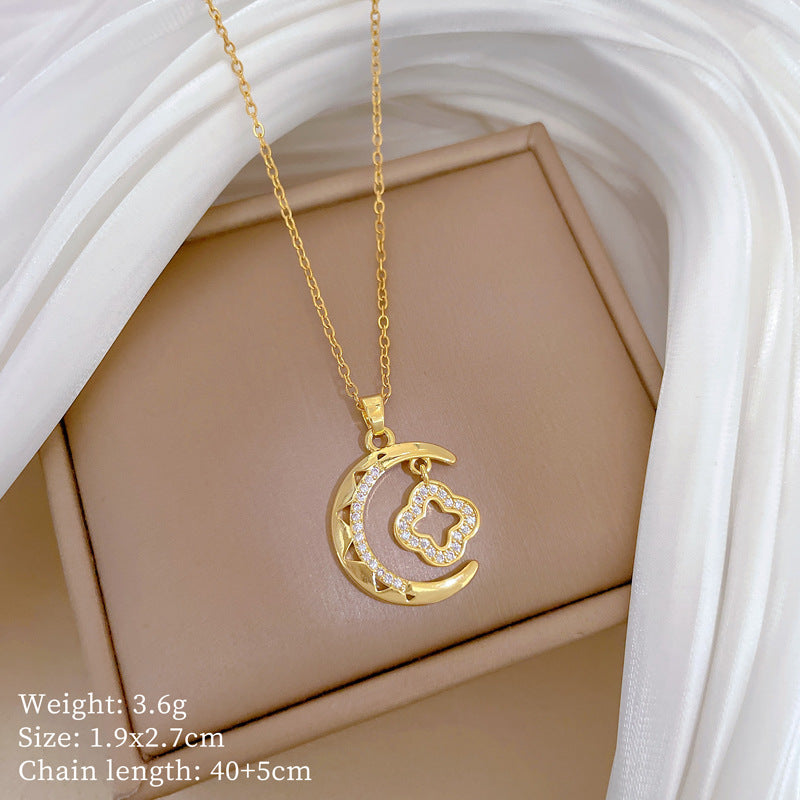 Minimalist Moon Pendant Necklace for Women Stainless Steel Delicate Clavicle Chain with Geometric Design and Natural Theme