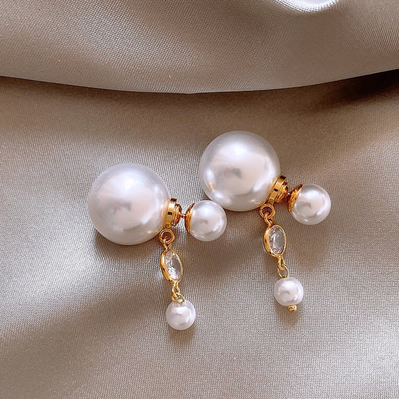 Orecchini da donna vintage eleganti a forma di stella geometrica con perle simulate e zirconi, perni in acciaio placcato