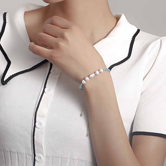 Adjustable Geometric Alloy Bracelet for Women with Imitation Pearls and Colorful Transparent Beads
