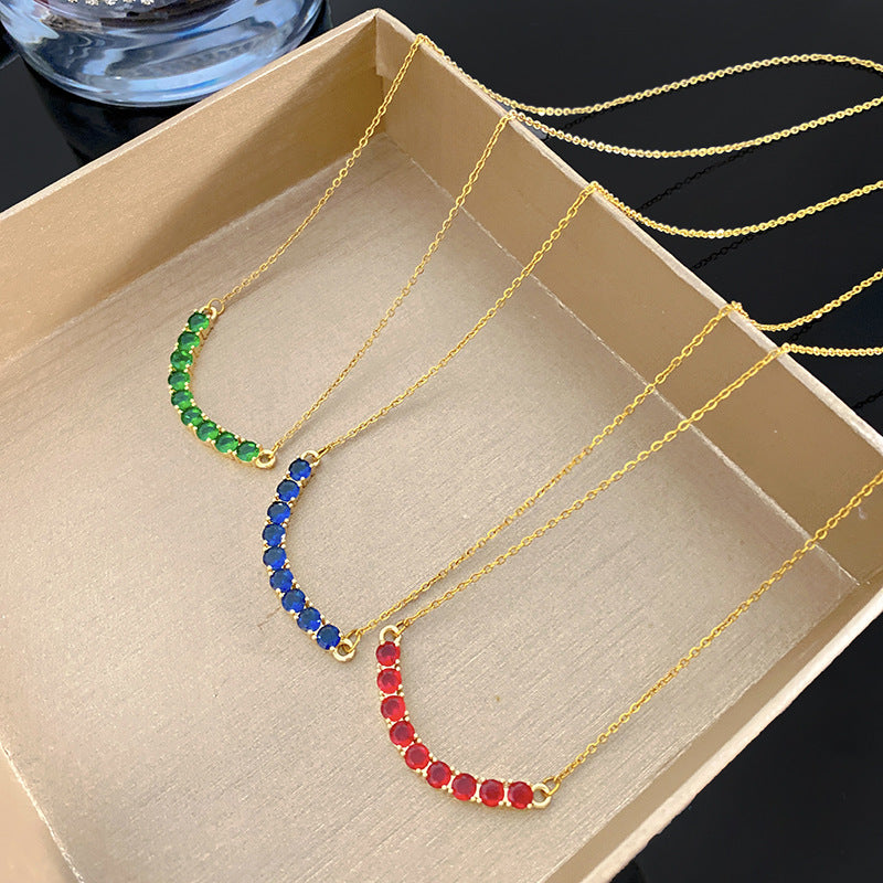 Minimalist Titanium Steel Plated Cubic Zirconia Inlay Geometric Smile Necklace for Unisex