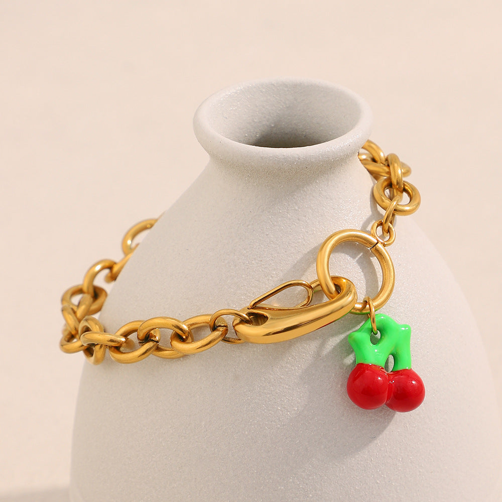 Fashionable Fruit-Shaped Acrylic Pendant Bracelet for Women with Stainless Steel Chain and 18K Gold Plating