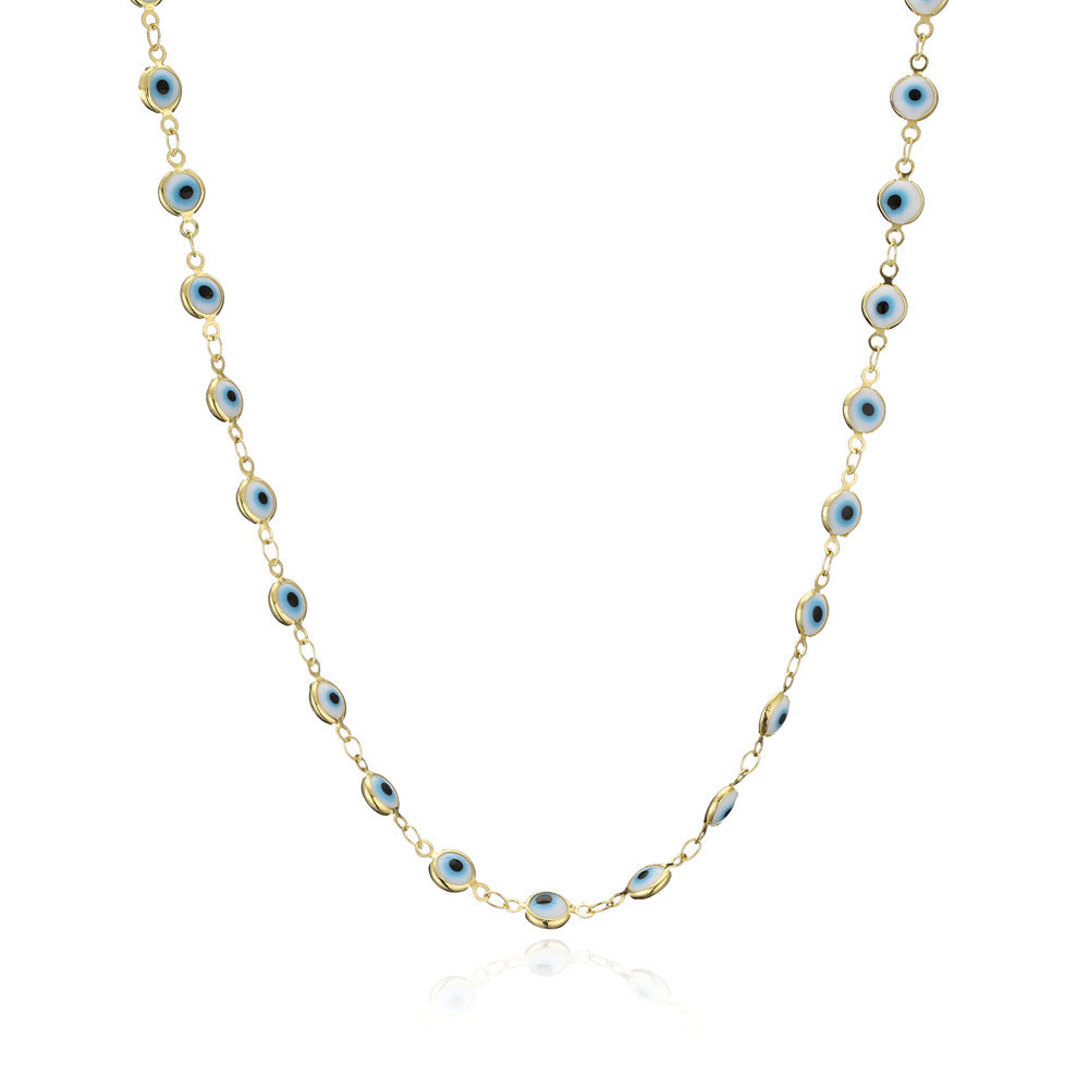Minimalist Geometric Evil Eye Pendant Necklace in Copper with Enamel Finish