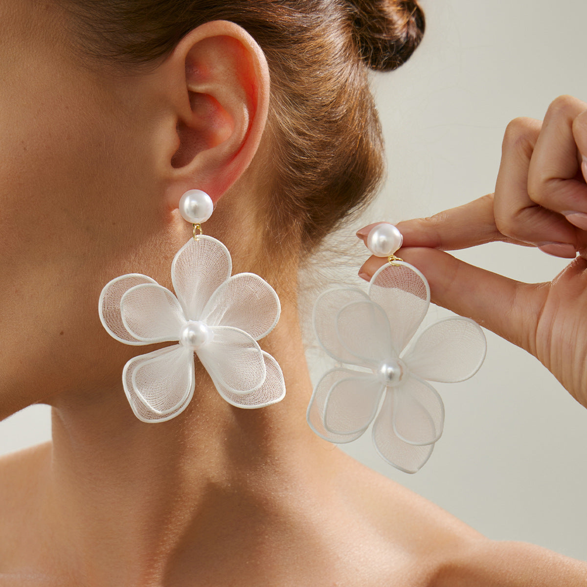 Sweet Floral Pearl Crystal Drop Earrings Steel Post