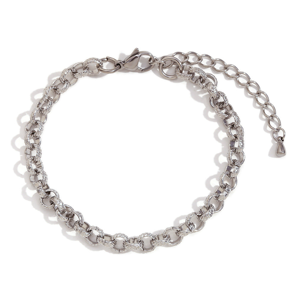 Minimalist Wheat Pattern Anklet for Women Made of Stainless Steel with 14K Gold Plating and Handcrafted Round Link Chain