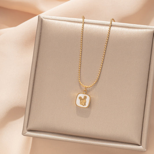 Collana con ciondolo geometrico minimalista di Topolino da donna in acciaio al titanio con finitura placcata, catena clavicola in stile medaglione