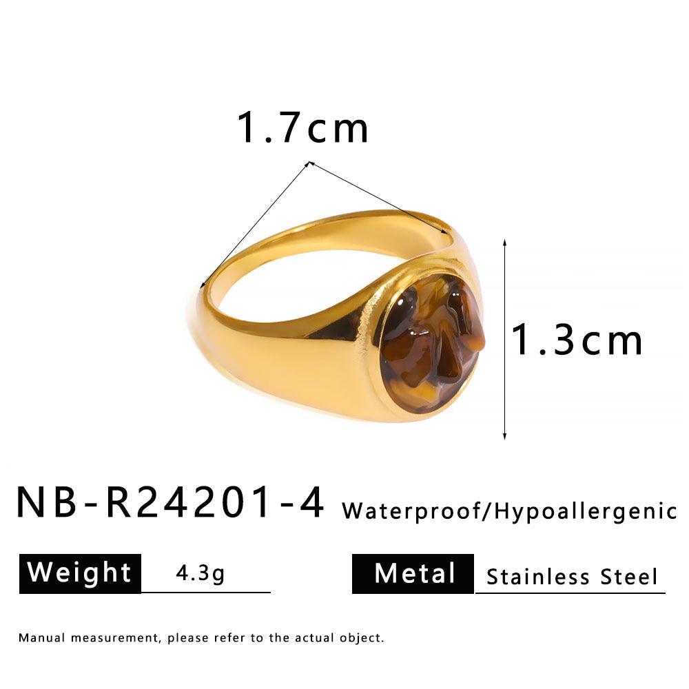 Anello Minimalista in Acciaio al Titanio con Intarsio in Pietra Naturale, Design a U e Geometrico, Finitura Galvanizzata per Uomo e Donna