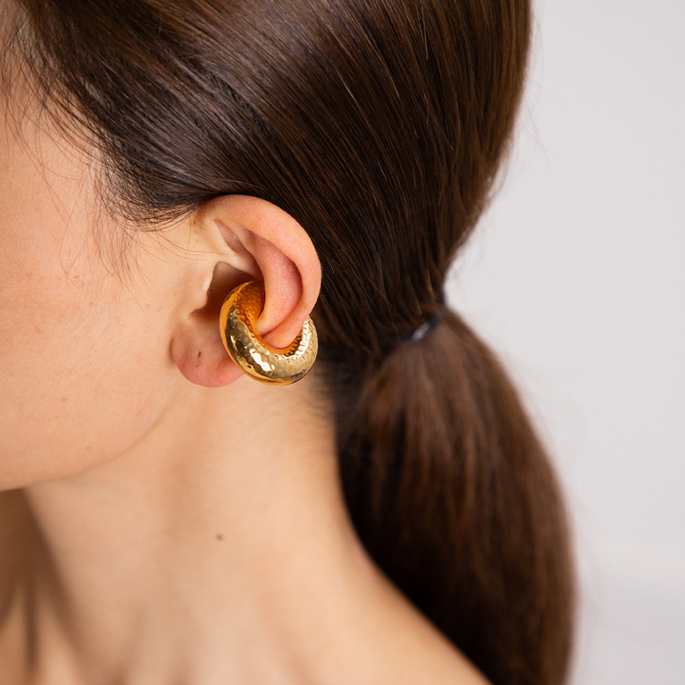 Trendy Geometric Hollow Cylinder 18K Gold Plated Stainless Steel Hoop Earrings for Women