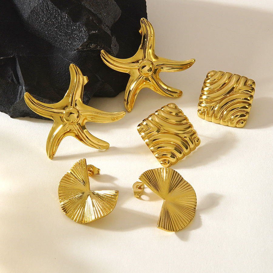 Elegant Geometric Leaf Starfish Square Plated Stainless Steel Earrings for Women