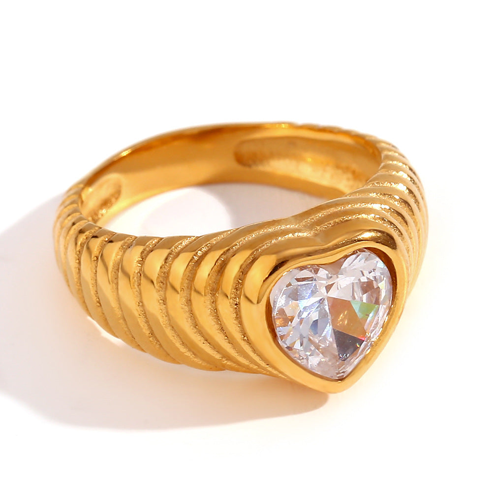 Anello geometrico vintage in acciaio inossidabile con placcatura in oro 18 carati e trama ondulata cava per donna