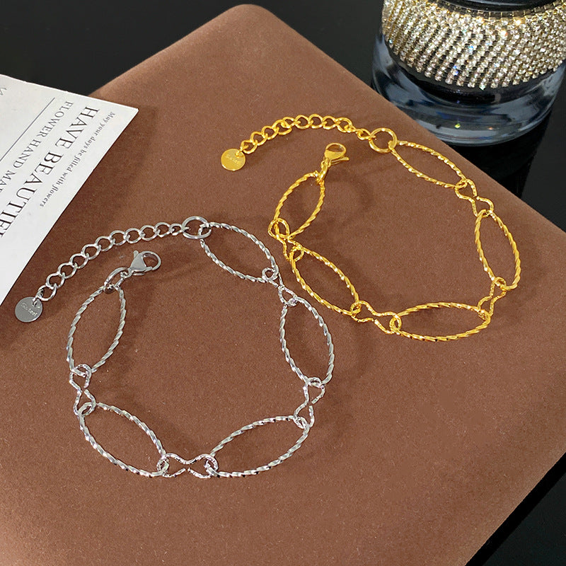 Minimalist Stainless Steel Cable Chain Bracelet with Embossed Pattern Unisex Jewelry